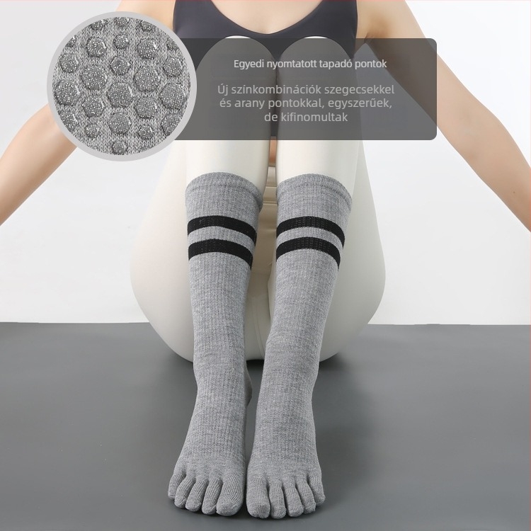 Női lábujj-zokni jógahoz, csúszásmentes, pamut, magas szár, 70–80% pamut, izzadságfelszívó és szagtalanító, jóga, pilates és fitnesz