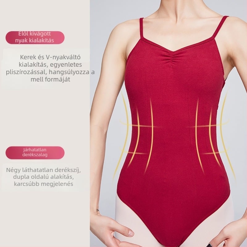Balett női egyrészes overál nyitott hátsó résszel és vállpántokkal — kefélt pamut 92%, bélés nylon 80%; felnőtt nő, nyár; alkalmas balettre és modern táncra