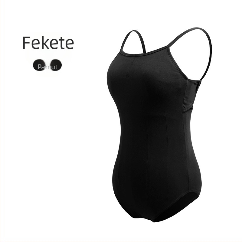 Balett női egyrészes overál nyitott hátsó résszel és vállpántokkal — kefélt pamut 92%, bélés nylon 80%; felnőtt nő, nyár; alkalmas balettre és modern táncra