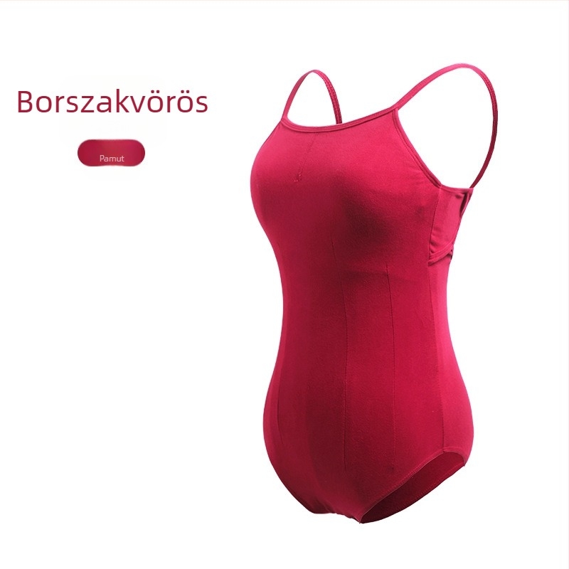 Balett női egyrészes overál nyitott hátsó résszel és vállpántokkal — kefélt pamut 92%, bélés nylon 80%; felnőtt nő, nyár; alkalmas balettre és modern táncra