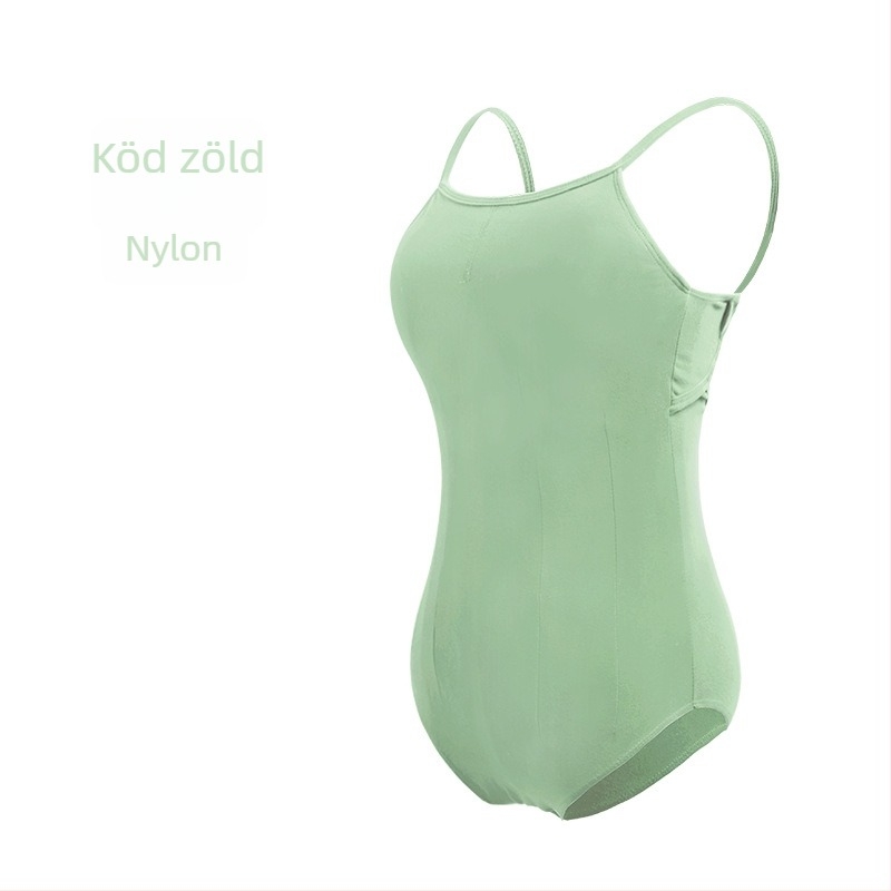Balett női egyrészes overál nyitott hátsó résszel és vállpántokkal — kefélt pamut 92%, bélés nylon 80%; felnőtt nő, nyár; alkalmas balettre és modern táncra