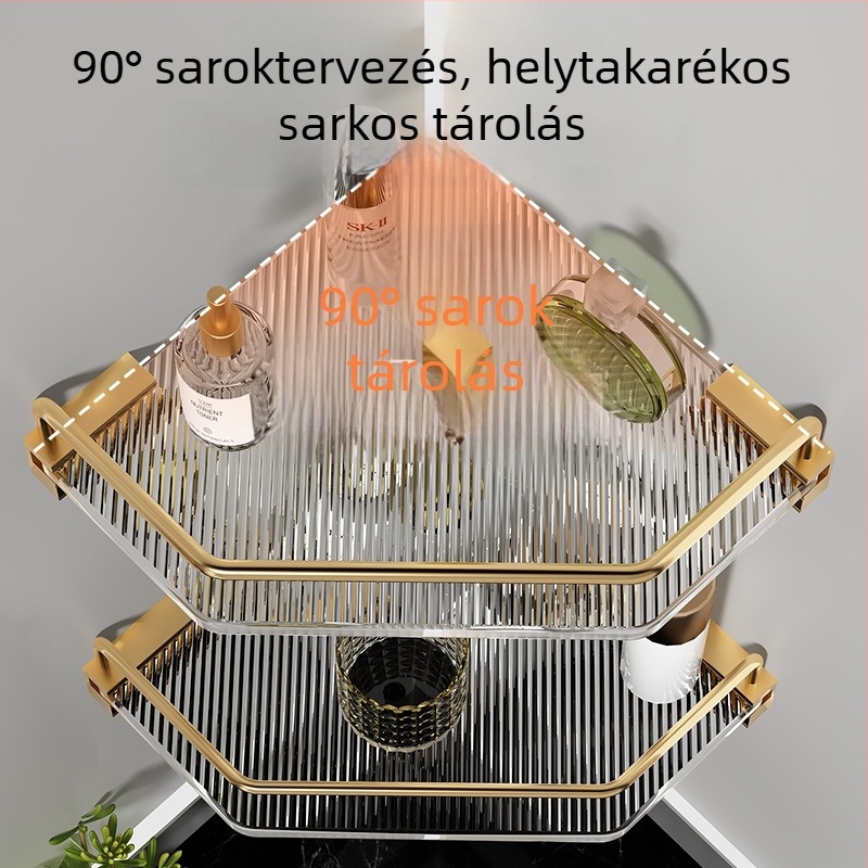 Akril fürdőszobai sarok tároló, háromszög alakú design, alumíniumötvözet, oxidált felület, hat darabos készlet