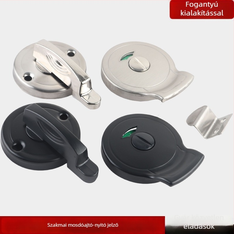 Nyilvános mosdó válaszfal ajtózár indikátorral - kefés rozsdamentes acél, modern minimalista stílus