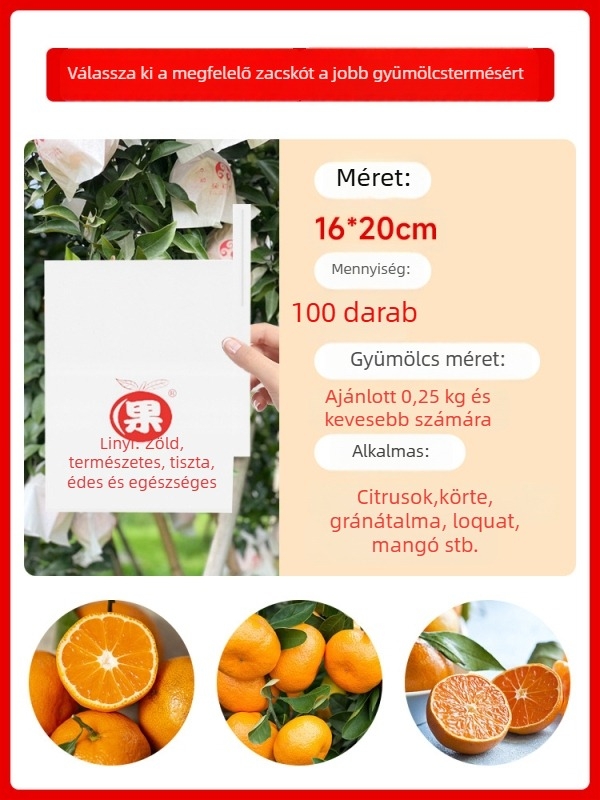 Citromgyümölcs tasak csomagoláshoz — védelem rovarok és madarak ellen; típus: ültetési/öko-/lejtővédő tasak; cél: citrusos gyümölcsök; márka: Egyéb; importált: Nem