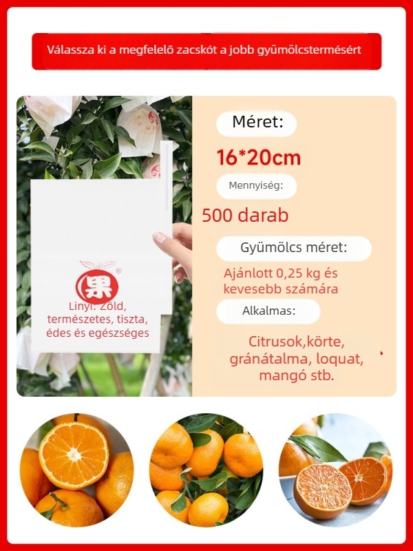 Citromgyümölcs tasak csomagoláshoz — védelem rovarok és madarak ellen; típus: ültetési/öko-/lejtővédő tasak; cél: citrusos gyümölcsök; márka: Egyéb; importált: Nem