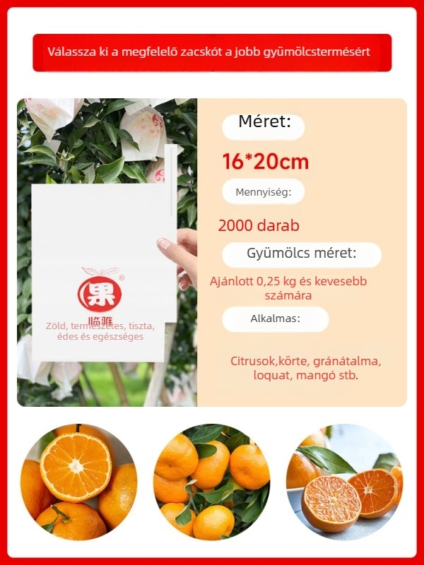 Citromgyümölcs tasak csomagoláshoz — védelem rovarok és madarak ellen; típus: ültetési/öko-/lejtővédő tasak; cél: citrusos gyümölcsök; márka: Egyéb; importált: Nem