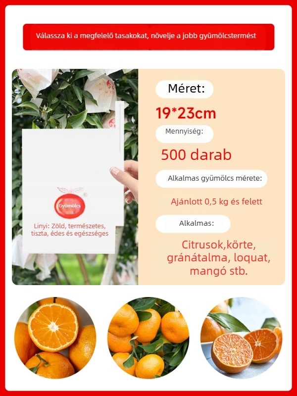 Citromgyümölcs tasak csomagoláshoz — védelem rovarok és madarak ellen; típus: ültetési/öko-/lejtővédő tasak; cél: citrusos gyümölcsök; márka: Egyéb; importált: Nem