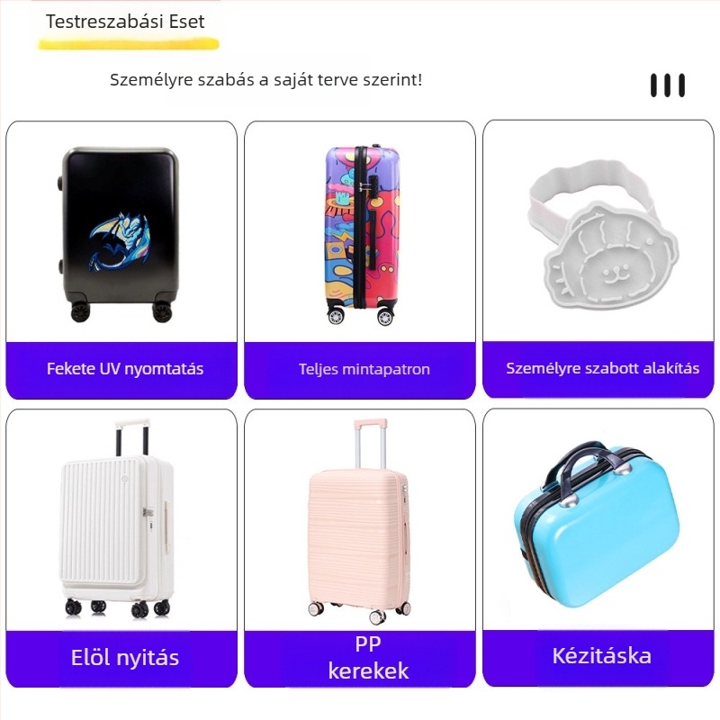 Előnyílású kézipoggyász, alumíniumváz, TSA kombinációs zár, bővíthető, 360°-os forgó kerekek