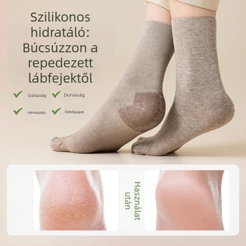 Női ötujjú zokni, anti repedés, közepes hosszúságú, szilikonos sarokhidratálóval, anti-súrlódás, pamut-keverék, varrat nélküli