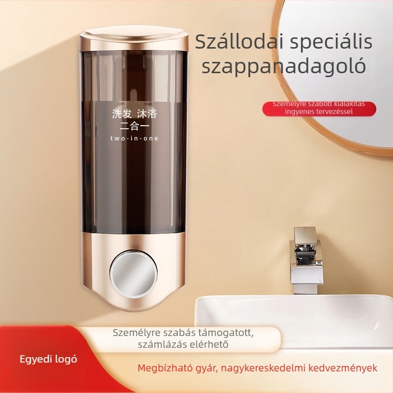 Fali ABS szappanadagoló és 2–in–1 szappan-sampon tartó, kézi nyomású működés, modern minimalista kialakítás, Nast, súly 0,3 kg