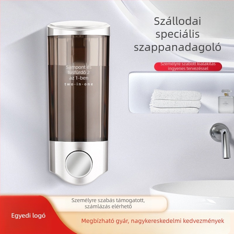 Fali ABS szappanadagoló és 2–in–1 szappan-sampon tartó, kézi nyomású működés, modern minimalista kialakítás, Nast, súly 0,3 kg