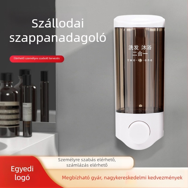 Fali ABS szappanadagoló és 2–in–1 szappan-sampon tartó, kézi nyomású működés, modern minimalista kialakítás, Nast, súly 0,3 kg