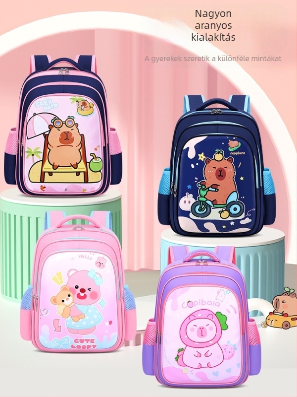 Lányoknak szóló iskolatáska PU anyagból, vízálló, ultra-könnyű, terheléscsökkentő ergonikus kialakítás, görbült vállpánt