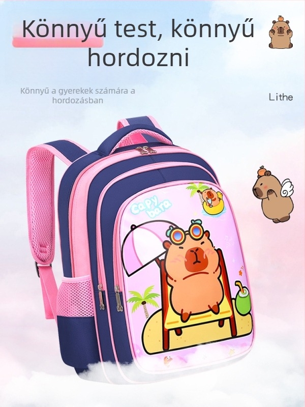 Lányoknak szóló iskolatáska PU anyagból, vízálló, ultra-könnyű, terheléscsökkentő ergonikus kialakítás, görbült vállpánt