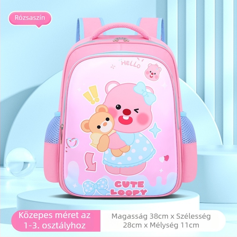 Lányoknak szóló iskolatáska PU anyagból, vízálló, ultra-könnyű, terheléscsökkentő ergonikus kialakítás, görbült vállpánt