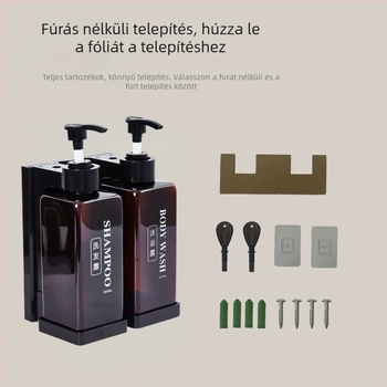 Fali dupla fejű szappanadagoló szállodák számára, lopás elleni védelem, sampon és tusfürdő számára, ABS+PET, anodizált felület