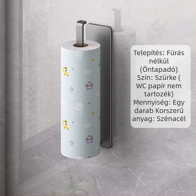Konyhai papírtörlő tartó, négyszögletes vas váz plaszta spray felülettel, minimalist stílus, mágneses/ragasztó rögzítés