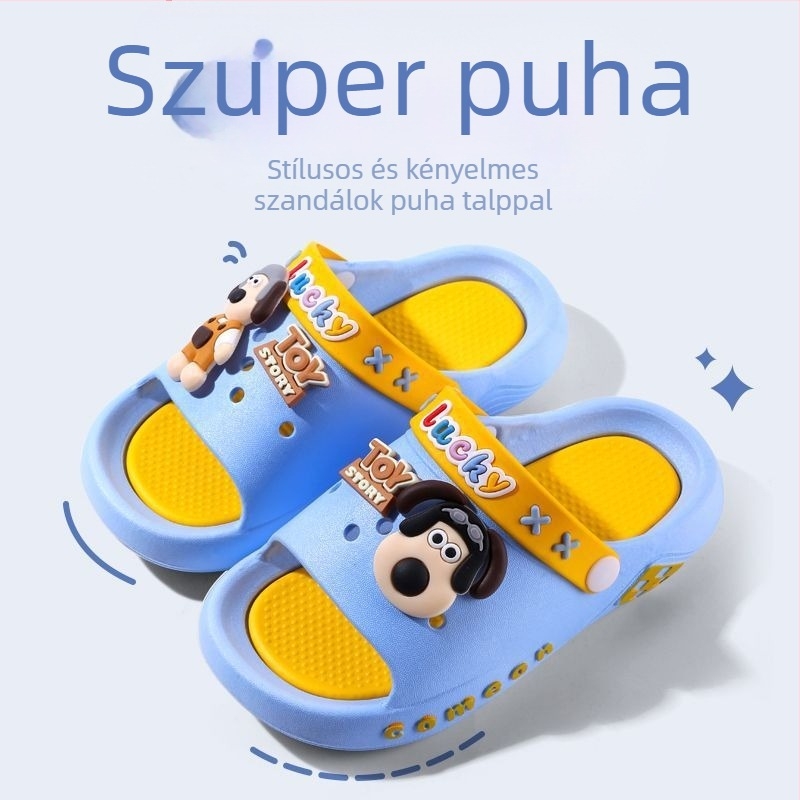 Uniszex gyerekpapucs PVC felsőrésszel és PVC talppal, állatmintás, csúszásmentes