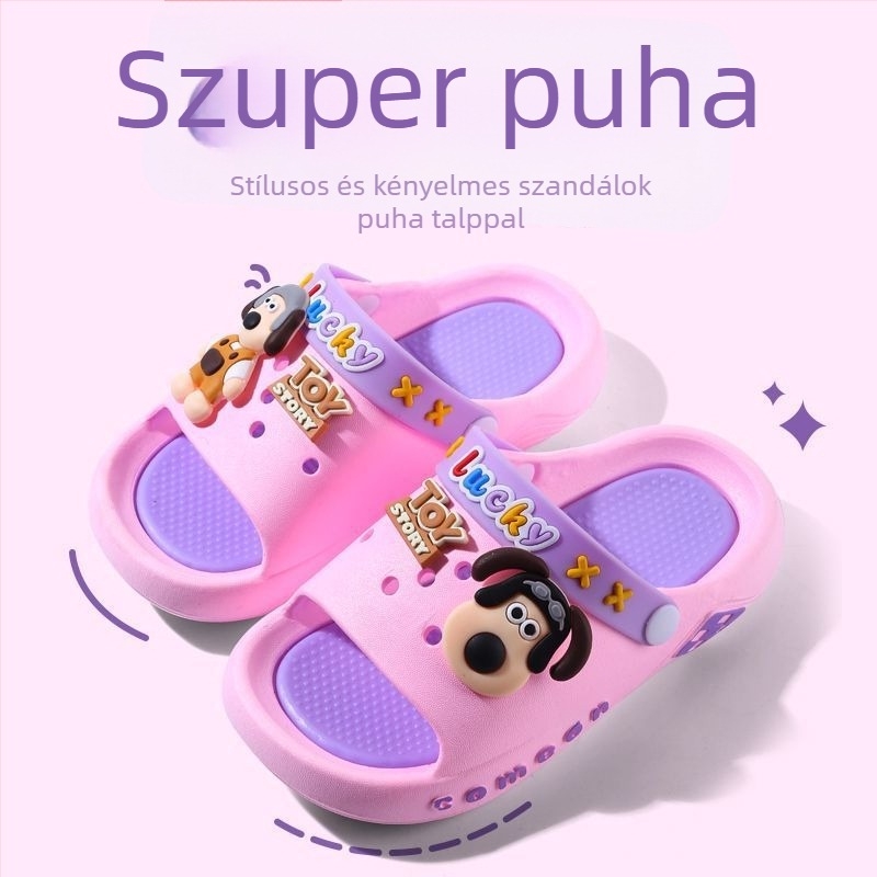 Uniszex gyerekpapucs PVC felsőrésszel és PVC talppal, állatmintás, csúszásmentes