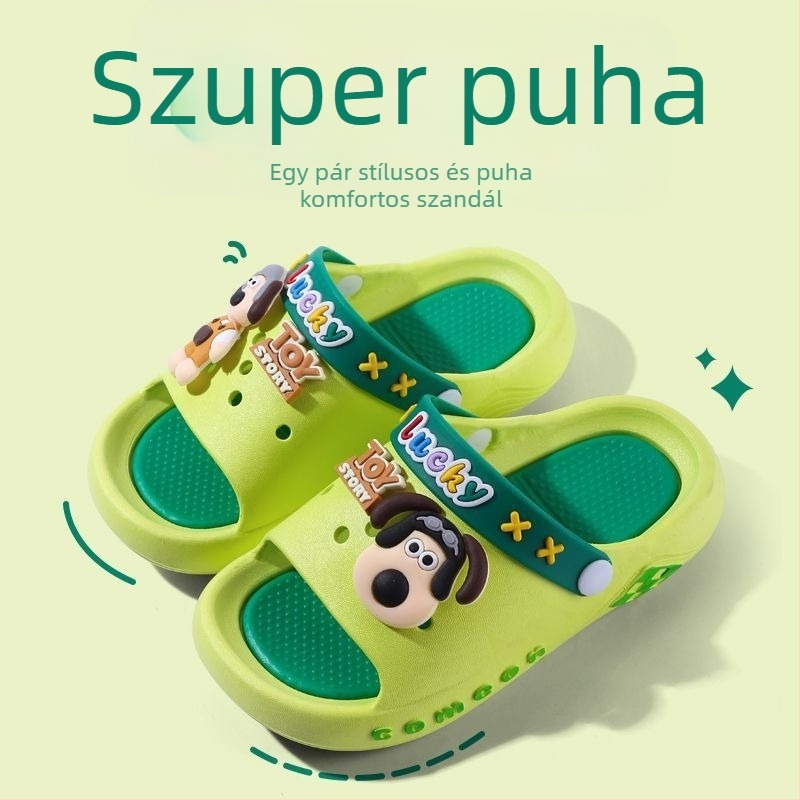 Uniszex gyerekpapucs PVC felsőrésszel és PVC talppal, állatmintás, csúszásmentes