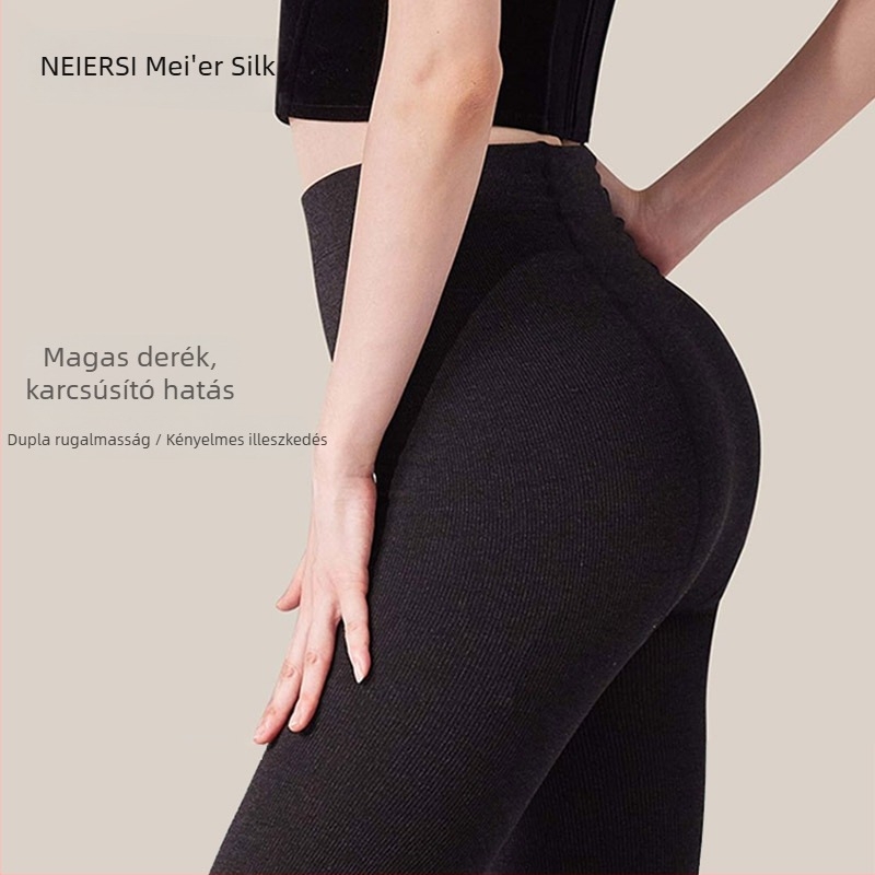 Meilsi 7620 Függőleges csíkos leggings, poliészterből fleece béléssel, vastagított, enyhe kompresszió a karcsúsításért, lábfejre illeszkedő