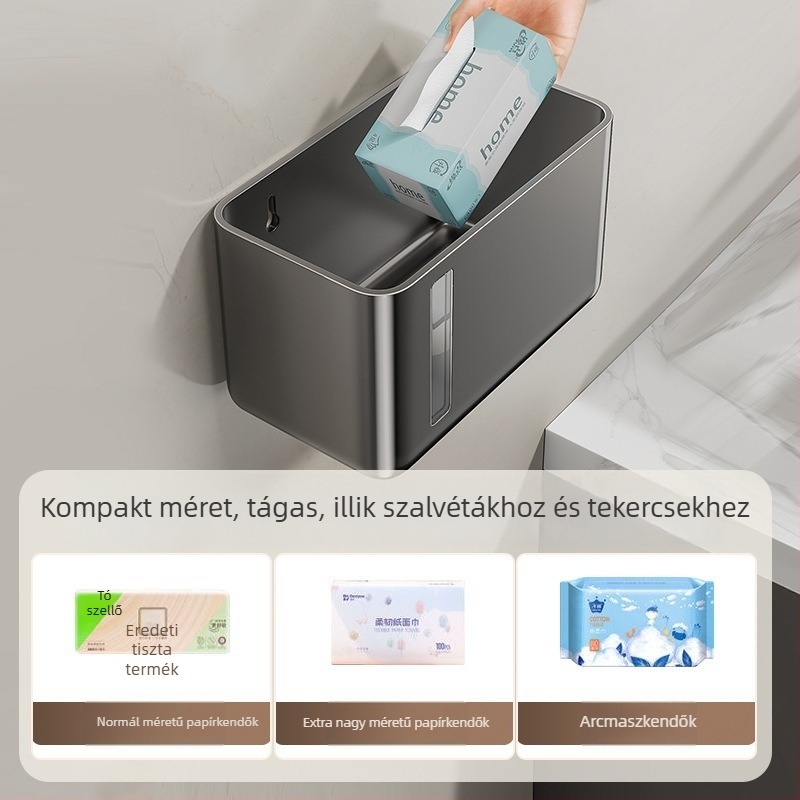Fürdőszobai zsebkendő doboz falra szerelhető tároló (ABS, vízálló, Lt–904q, többfunkciós)