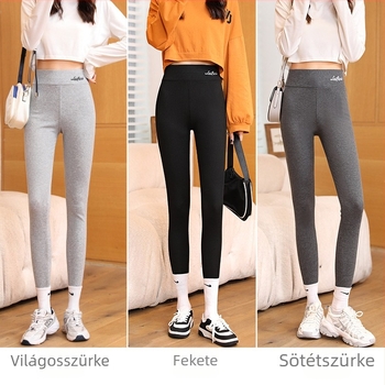 Női polárbéléses leggings, magas derekú, szürke, bordázott mintázatú, vastag és meleg őszre és télre