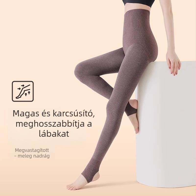 Pamutból készült, fleece-béléssel bélelt halcsont mintás harisnyanadrág, deréktájon formázó és fenékemelés funkcióval, hosszított fazon, téli meleg, vastag kivitel