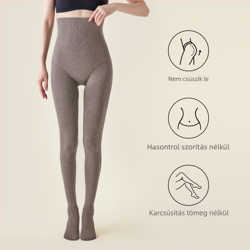 Pamutból készült, fleece-béléssel bélelt halcsont mintás harisnyanadrág, deréktájon formázó és fenékemelés funkcióval, hosszított fazon, téli meleg, vastag kivitel