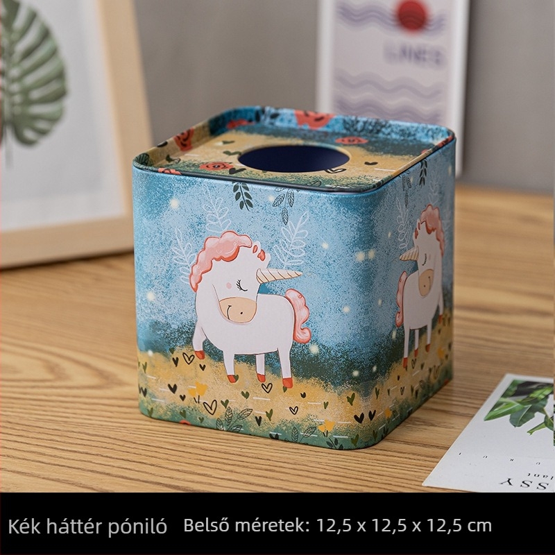 Kört alakú tinplate papírzsebkendő tartó karikatúra dizájnnal, vízálló és többfunkciós nappalira és íróasztalra