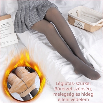 Őszi–téli szürke női leggings hálós derékkal, fleece-sel bélelt, vastagított, áttetsző hatást keltő harisnyanadrág