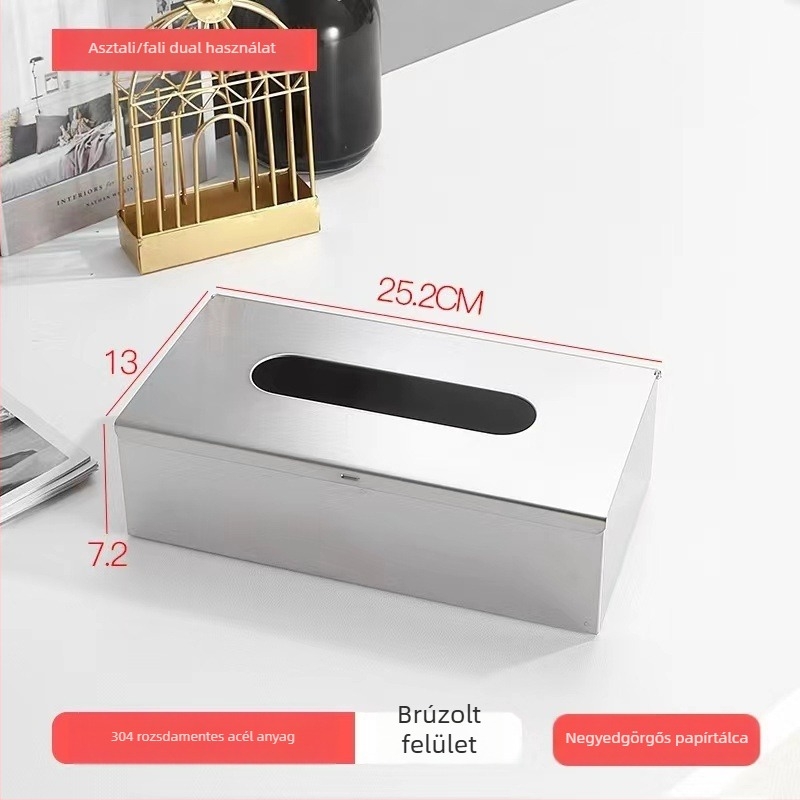 Törlőkendő-doboz – rozsdamentes acél, négyszögletes, Brushed felület, Light Luxury (Anyag: Rozsdamentes acél; Megjelenés: Négyszögletes; Felület: Brushed; Stílus: Light Luxury)