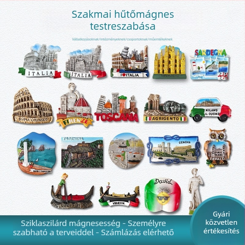 Hűtőmágnes gyantából – olasz ihletésű tájképek, modern minimalist stílus, utazási szuvenír
