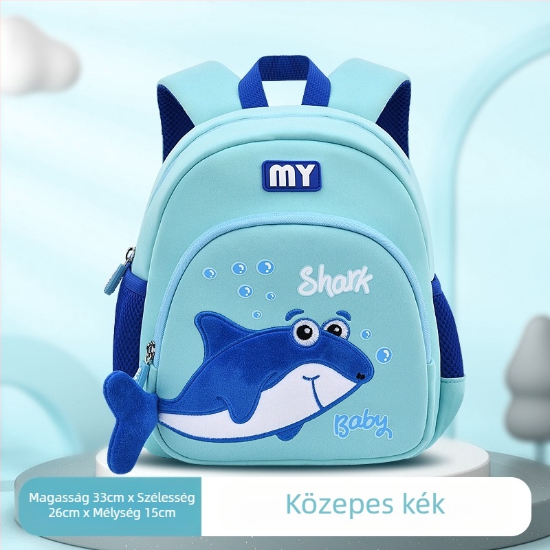Óvodai gyermek hátizsák bálna mintával, anyaga: diving cloth, légáteresztő, vízálló, kopásálló, görbült vállpántok