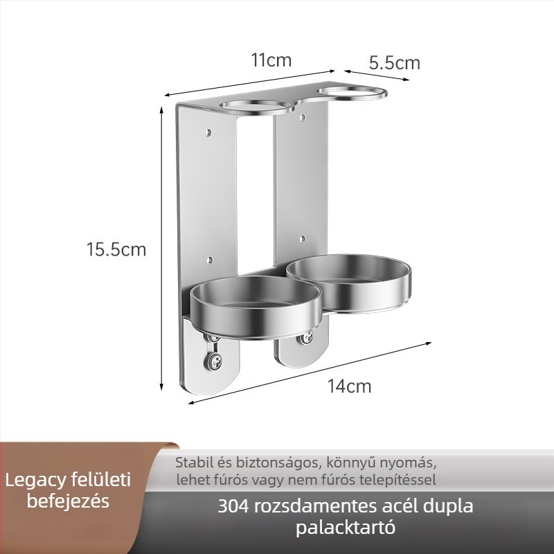 304 rozsdamentes acél falra szerelhető tartó szappan- és samponflakonokhoz — brüsszelt felület, modern minimalist stílus, kéznyomásos működés