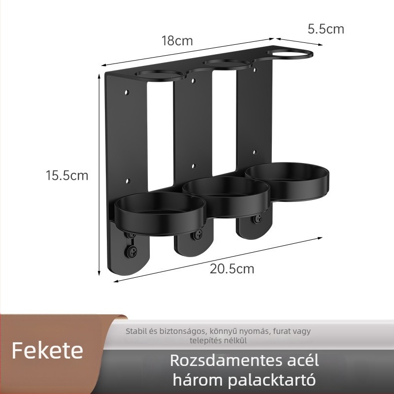304 rozsdamentes acél falra szerelhető tartó szappan- és samponflakonokhoz — brüsszelt felület, modern minimalist stílus, kéznyomásos működés