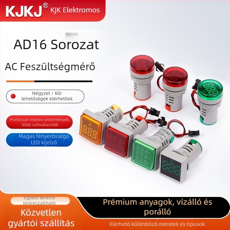 Ad16 sorozat digitális AC feszültségmérő beépített jelzőfénnyel, kör- és négyszög alakú gombokkal