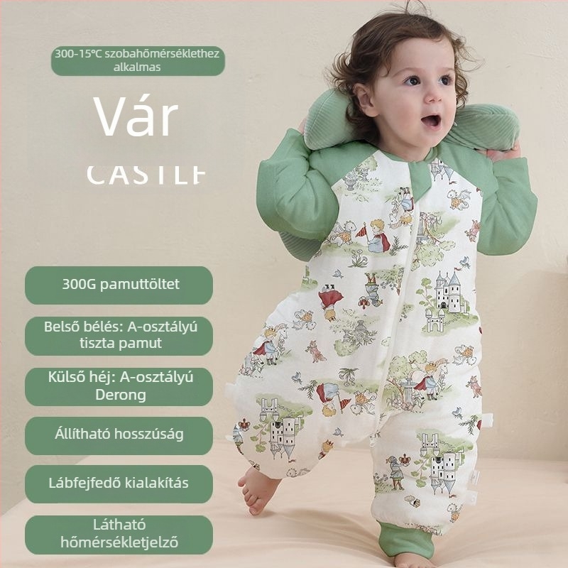 Csecsemő 100% pamutból készült alvózsák külön lábbal, ősz-télre – otthoni meleg és kényelmes viselet