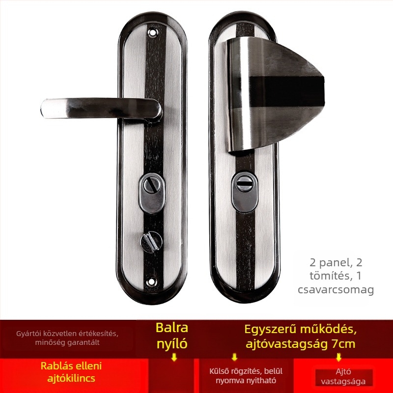 Ajtózárhoz tartozó fogantyú – Modell 939013, vas panel, alumínium ötvözetű fogantyú, vas panel 1 mm, furatköz 235 mm