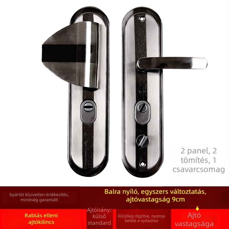 Ajtózárhoz tartozó fogantyú – Modell 939013, vas panel, alumínium ötvözetű fogantyú, vas panel 1 mm, furatköz 235 mm