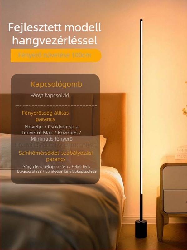 LED állólámpa akril árnyékolóval, gombkapcsolóval; CRI ≥95, feszültség ≤36V.