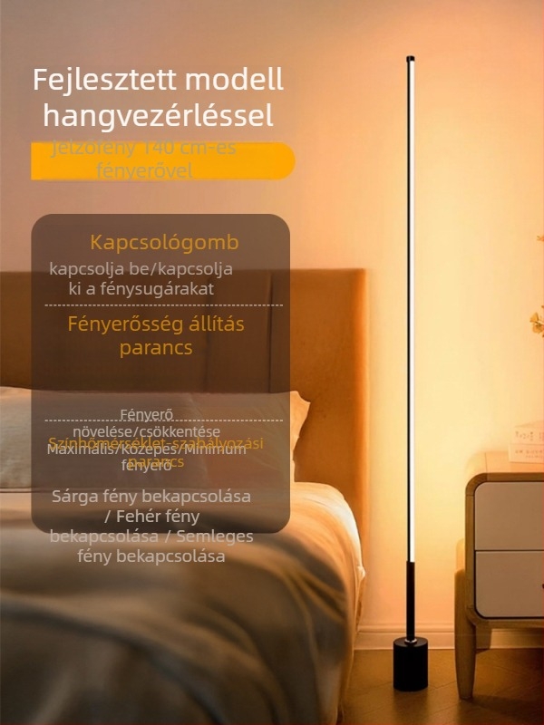 LED állólámpa akril árnyékolóval, gombkapcsolóval; CRI ≥95, feszültség ≤36V.