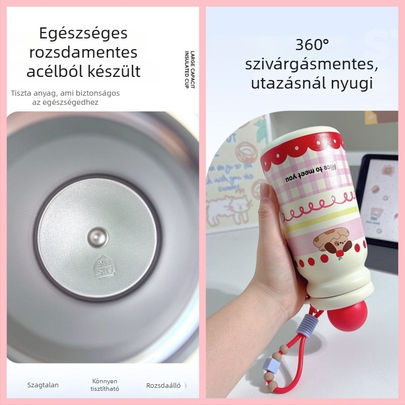 Szigetelt pohár szívószállal és teafilterrel – belső 316 rozsdamentes acél, külső 304 rozsdamentes acél, 6–12 órás szigetelés