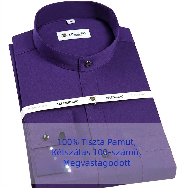 Férfi ing Mercerizált pamutból, álló gallér, hosszú ujjú, vasalásmentes, egyszínű