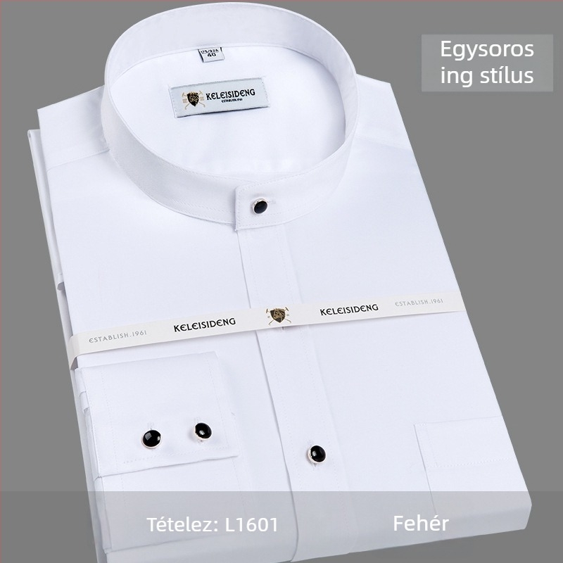 Férfi ing Mercerizált pamutból, álló gallér, hosszú ujjú, vasalásmentes, egyszínű