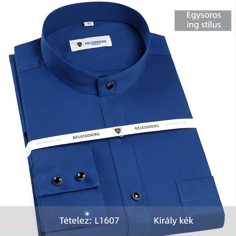 Férfi ing Mercerizált pamutból, álló gallér, hosszú ujjú, vasalásmentes, egyszínű