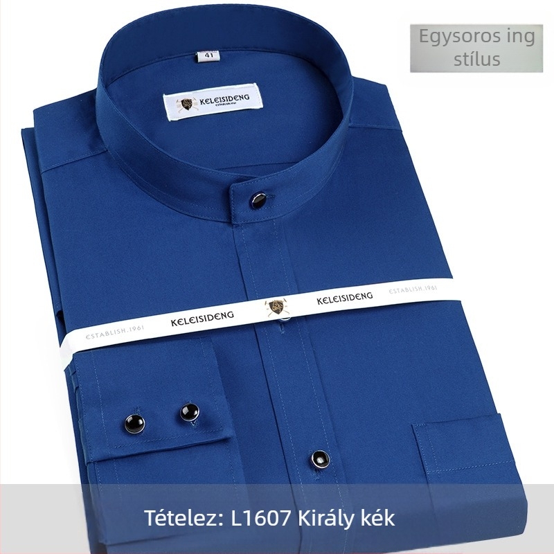 Férfi ing Mercerizált pamutból, álló gallér, hosszú ujjú, vasalásmentes, egyszínű