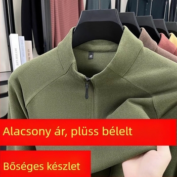 Férfi fél-zipzáros állógalléros hosszú ujjú felső, karcsúsított szabású, egyszínű (viszkóz keverék, egyszínű, őszi 2025)