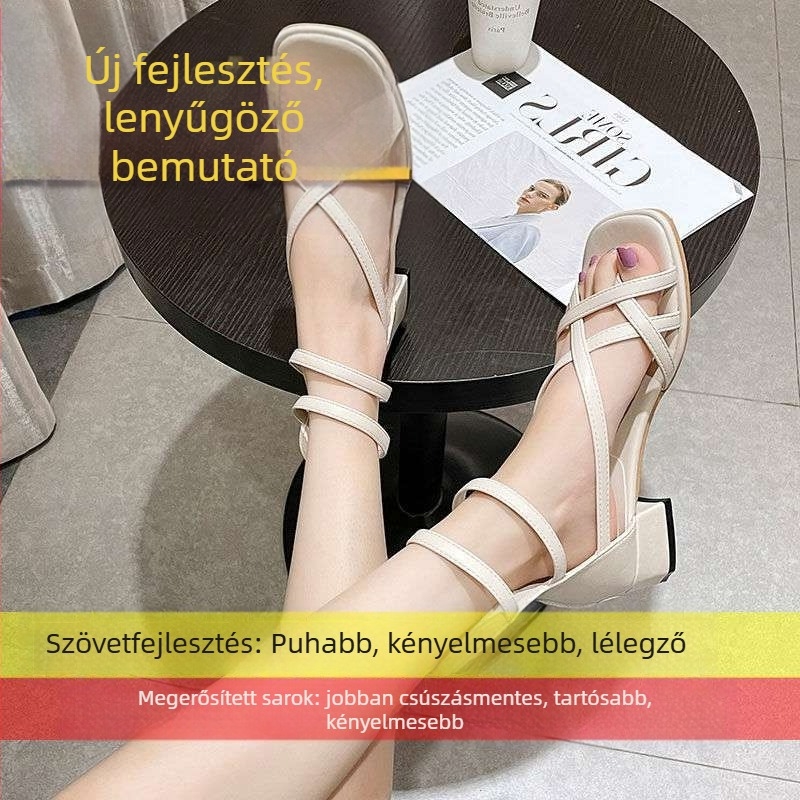 Római szandálok, PU felsőrész, középső sarkú, gumitalp, mikroszálas bélés