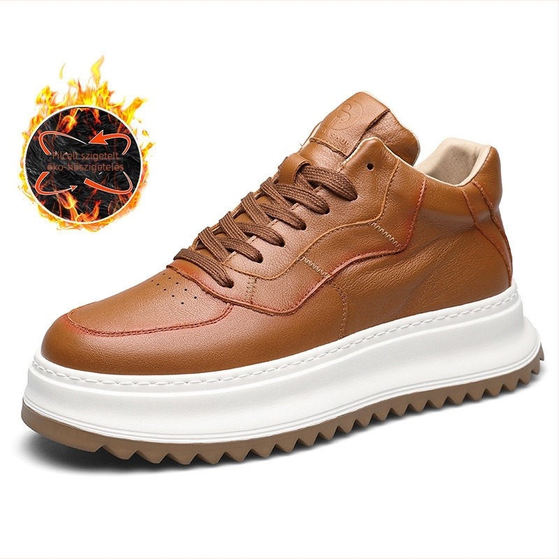 Férfi bőrsneaker, retro casual stílus, alacsony szárú, vastag talpú, fűzős záródás